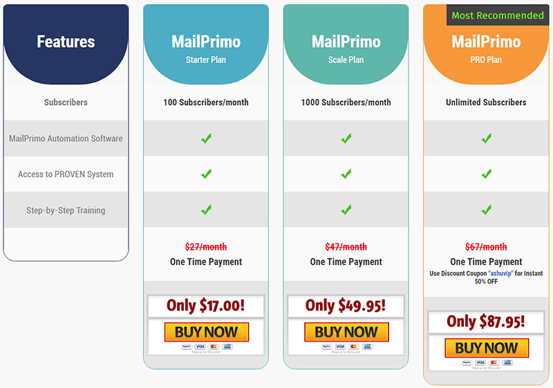 MailPrimo Pricing