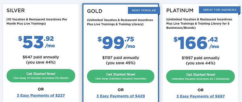 Vacation Incentives Special Offer Pricing